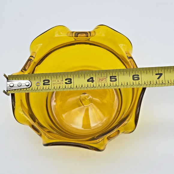 Blenko Glass Jonquil 6011 Folded Bowl Wayne Husted Design Etched Signature - Picture 7 of 8